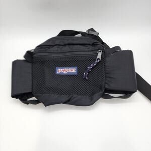 Vintage JanSport Black Fanny Pack Two Bottle Waist Adjustable Mesh Front Hiking